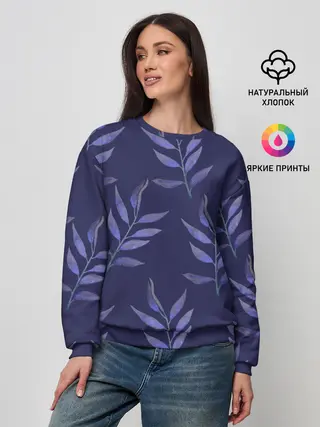 Женский свитшот / Листья на темно синем фоне