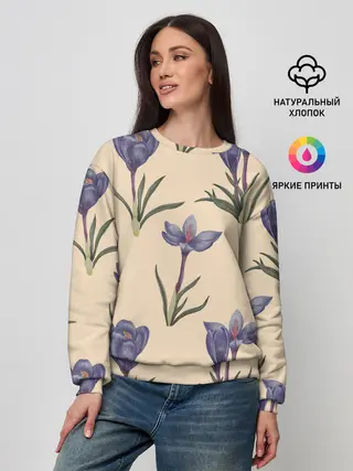 Женский свитшот / Цветы шафрана на бежевом фоне
