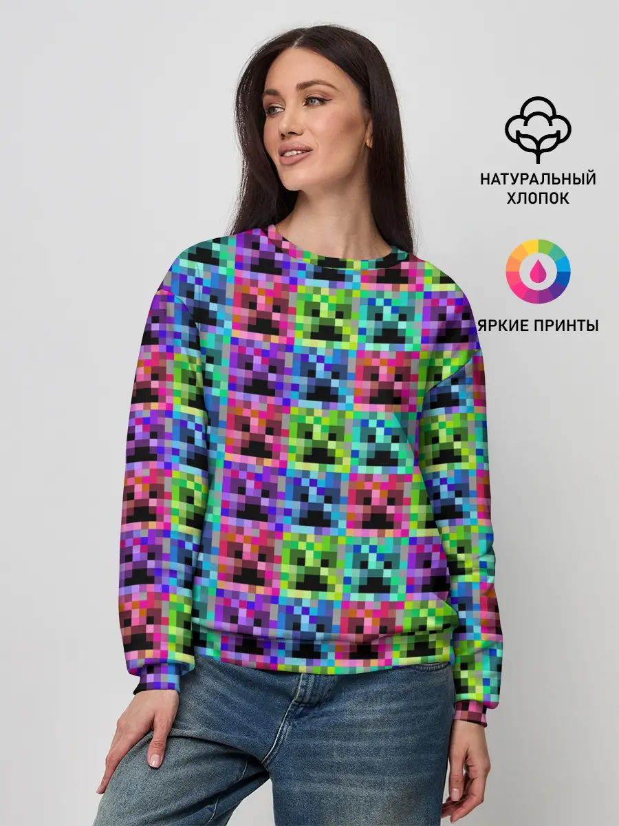 Женский свитшот / МАЙНКРАФТ / MINECRAFT ЦВЕТНЫЕ КРИПЕРЫ