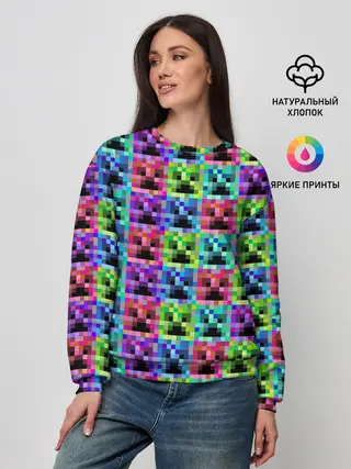 Женский свитшот / МАЙНКРАФТ / MINECRAFT ЦВЕТНЫЕ КРИПЕРЫ