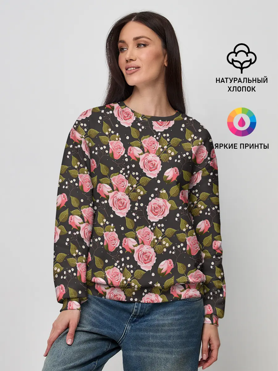 Женский свитшот / Яркие розовые розы