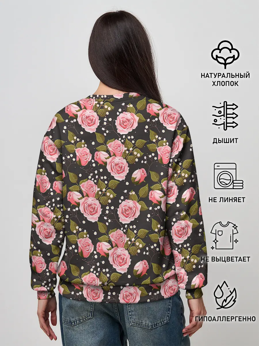 Женский свитшот / Яркие розовые розы