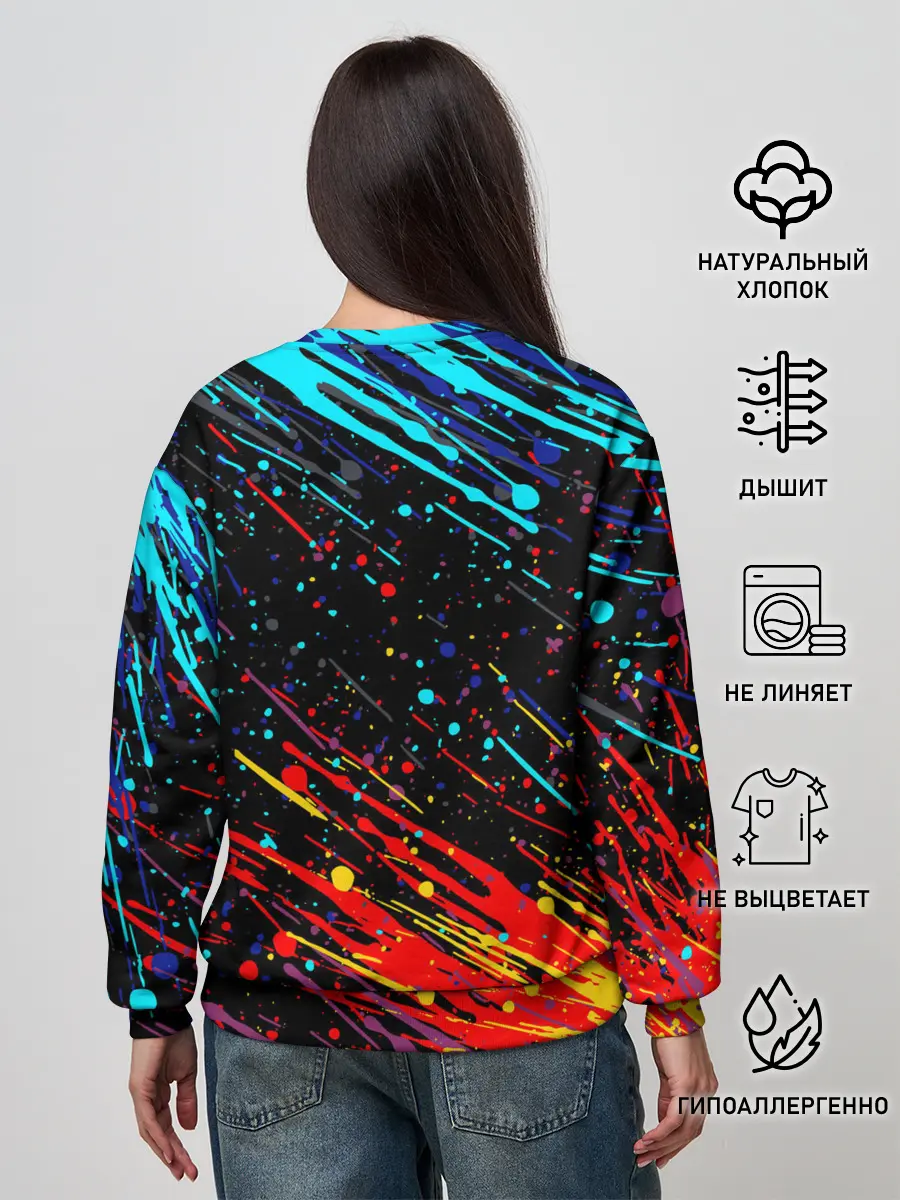 Женский свитшот / Cyberpunk 2077 Цветные брызги.