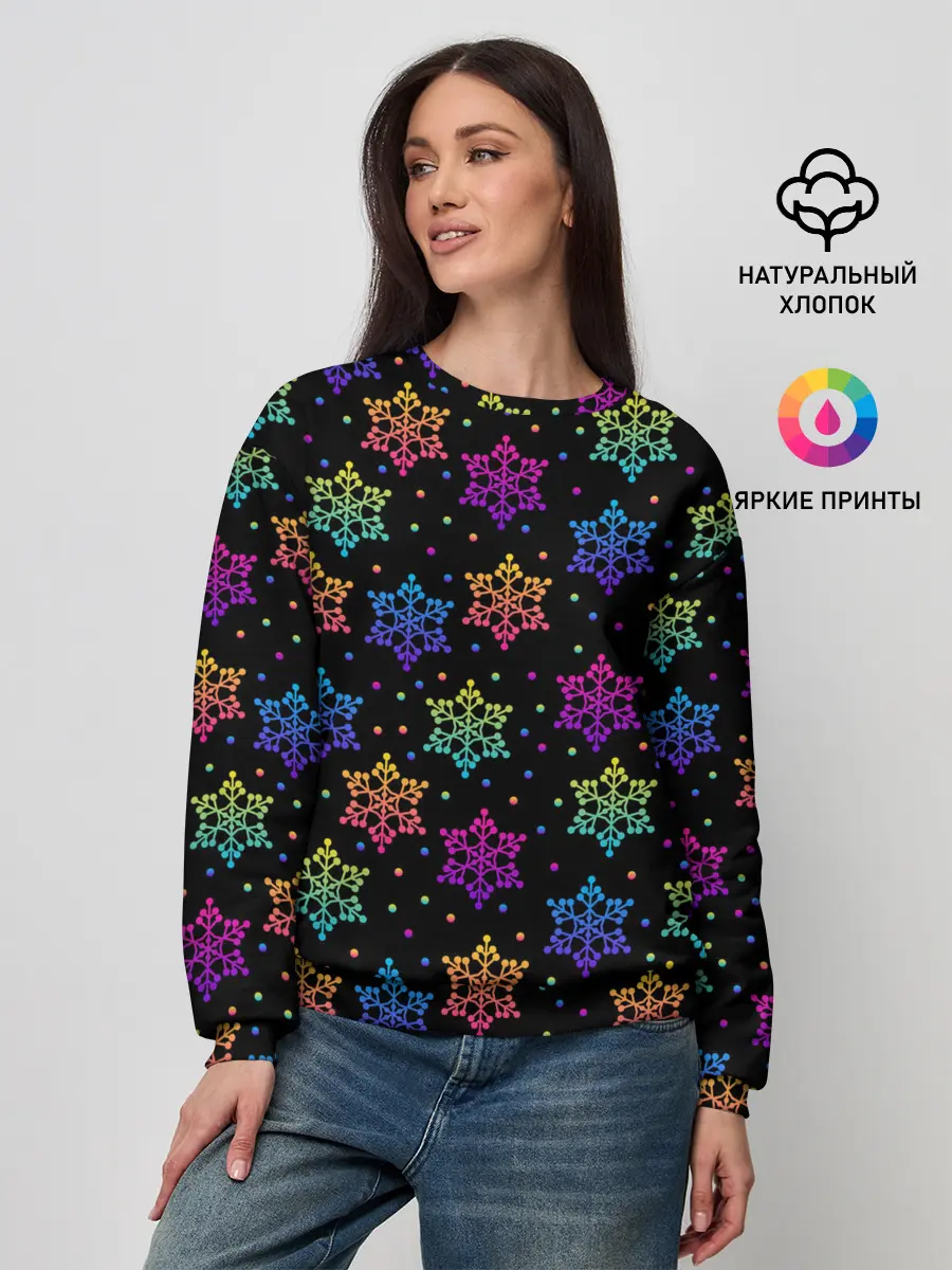 Женский свитшот / Неоновые снежинки / Neon snowflakes