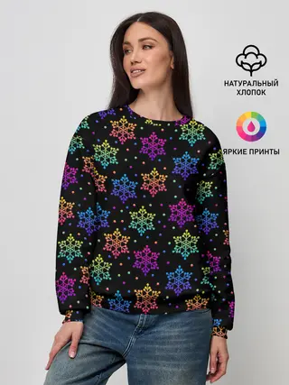 Женский свитшот / Неоновые снежинки / Neon snowflakes