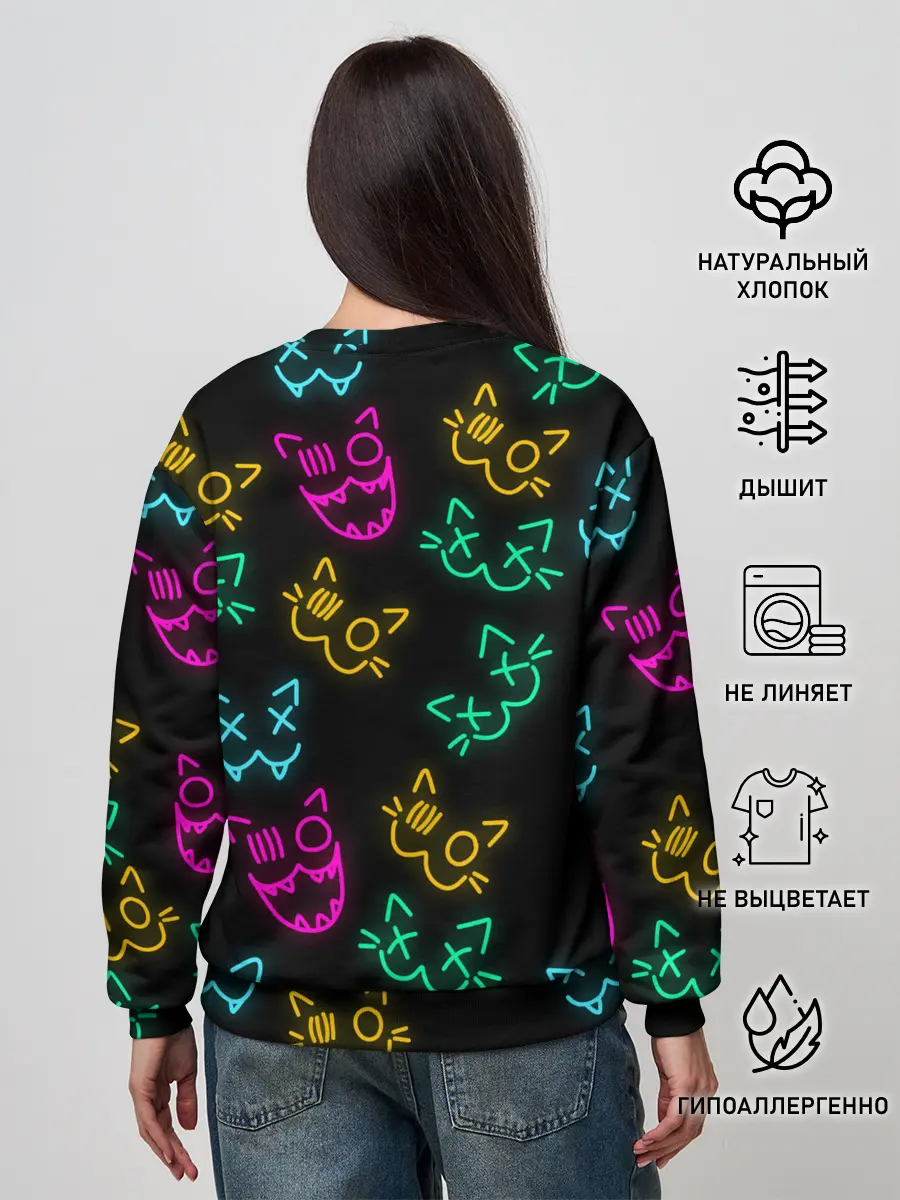 Женский свитшот / НЕОНОВЫЕ КОТИКИ / NEON FACES CATS