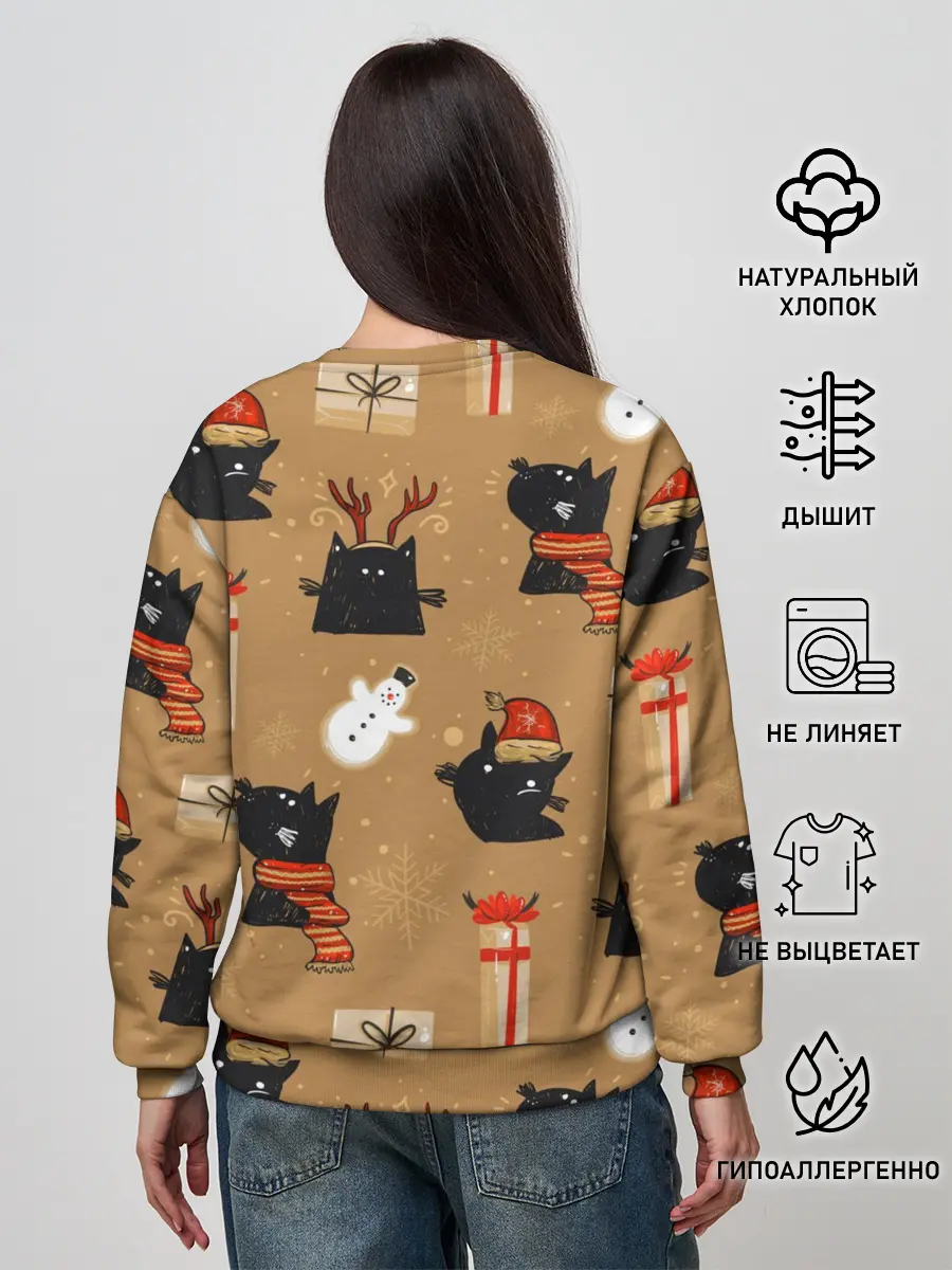 Женский свитшот / Черные новогодние коты