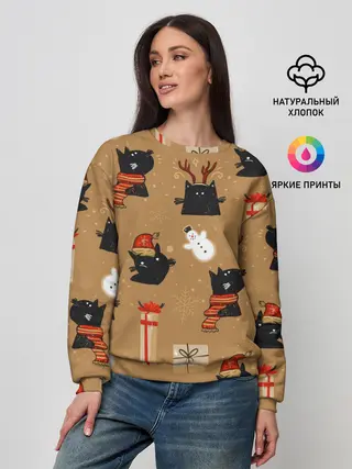 Женский свитшот / Черные новогодние коты