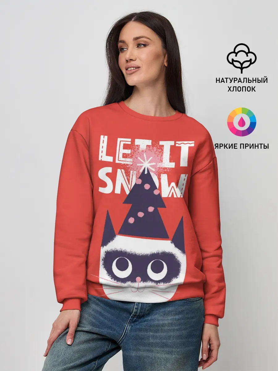 Женский свитшот / Котик. Новый год