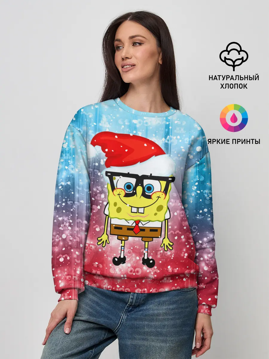 Женский свитшот / Новогодний Спанч Боб