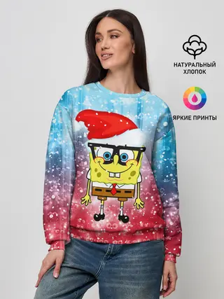 Женский свитшот / Новогодний Спанч Боб