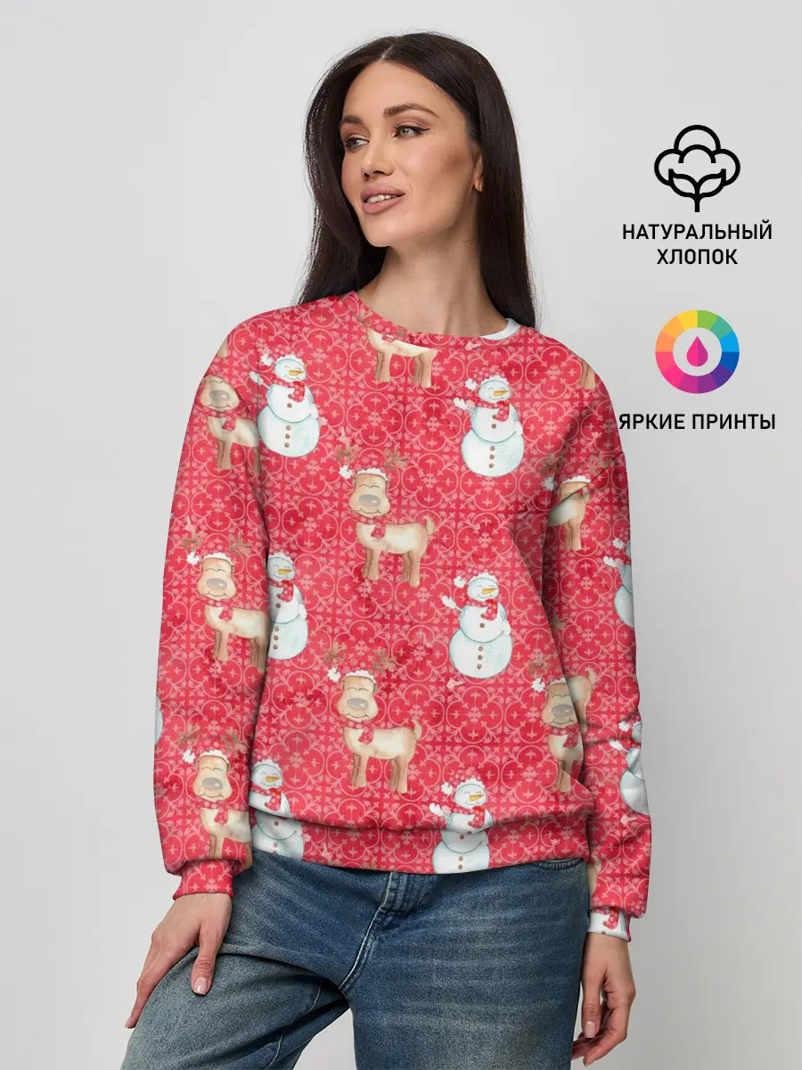 Женский свитшот / Снеговики и олени
