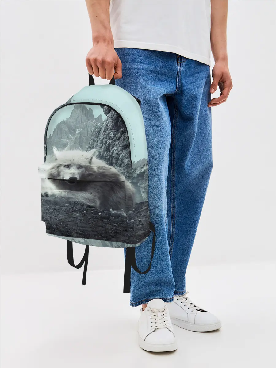 Рюкзак джинсовый / Волк в горах