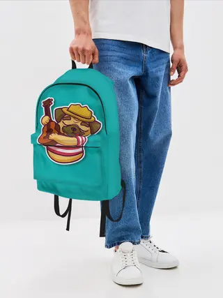 Рюкзак джинсовый / Мопс музыкант