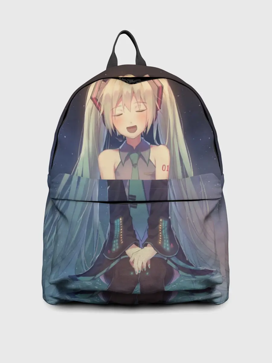 Рюкзак джинсовый / Хатсуне сидит прикрыв глаза