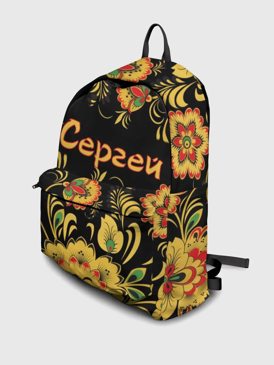 Рюкзак джинсовый / Сергей, роспись под хохлому