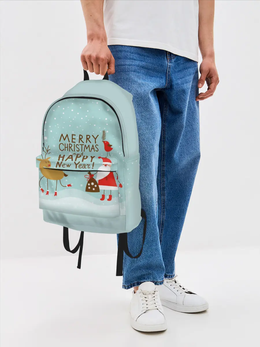 Рюкзак джинсовый / олень и Дед Мороз