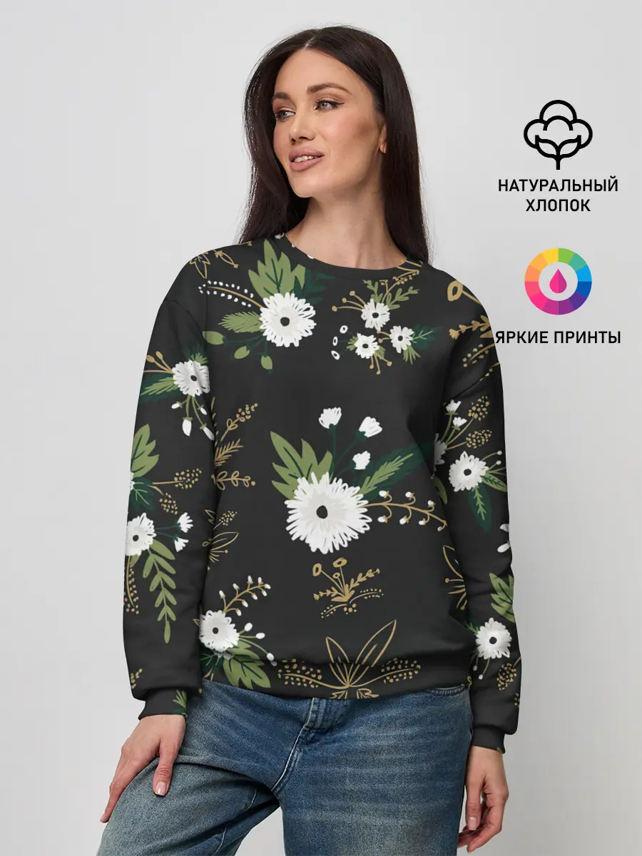 Женский свитшот / Белые хризантемы