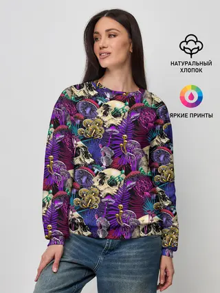 Женский свитшот / Психоделика - черепа и грибы