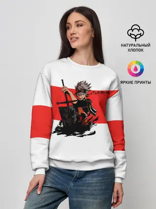 Женский свитшот / Чёрный клевер Аста красная полоса