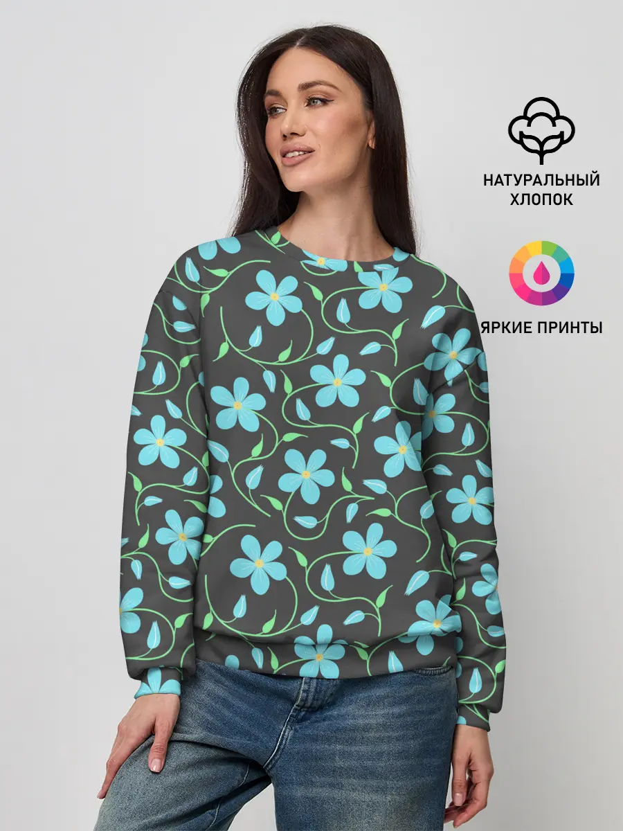 Женский свитшот / Цветочный узор на темном фоне