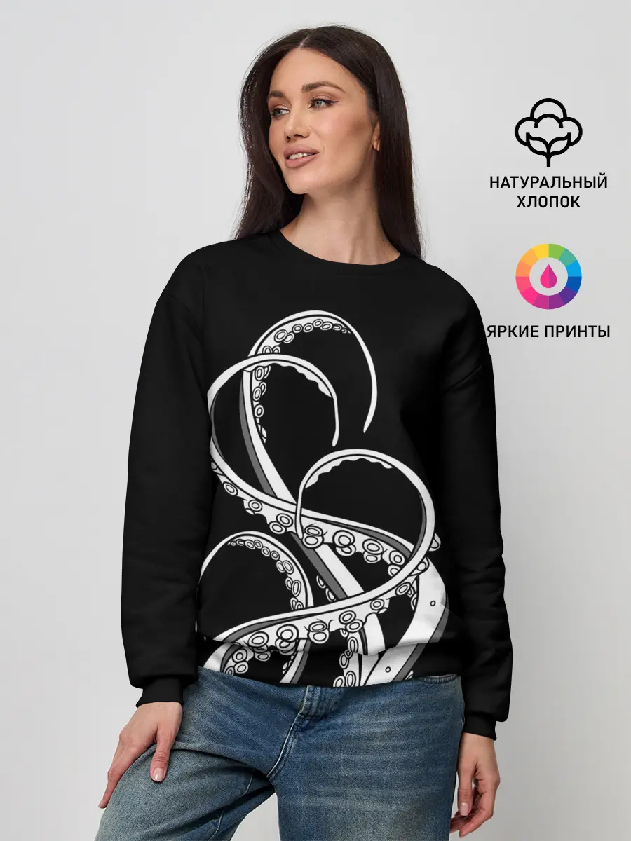 Женский свитшот / Octopus Black and White