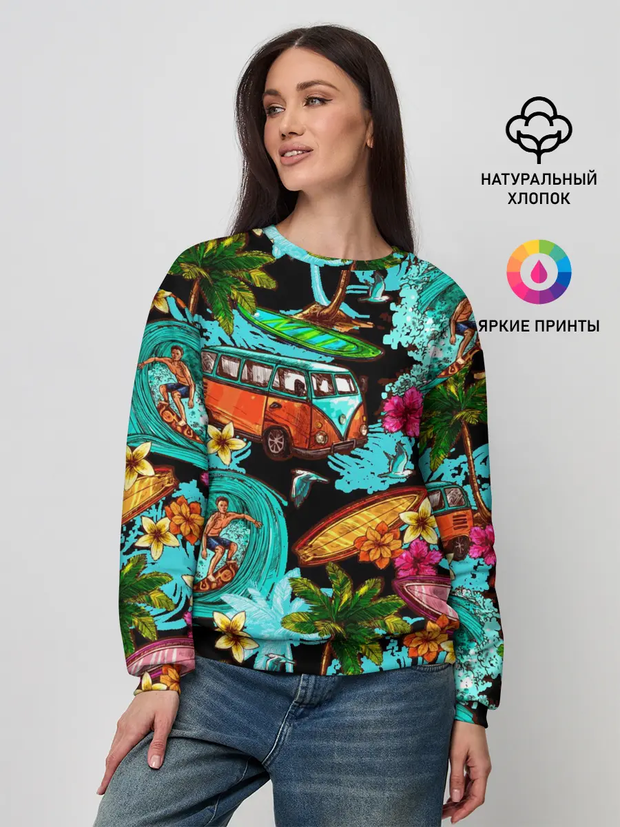 Женский свитшот / Пальмы, волны, серфинг