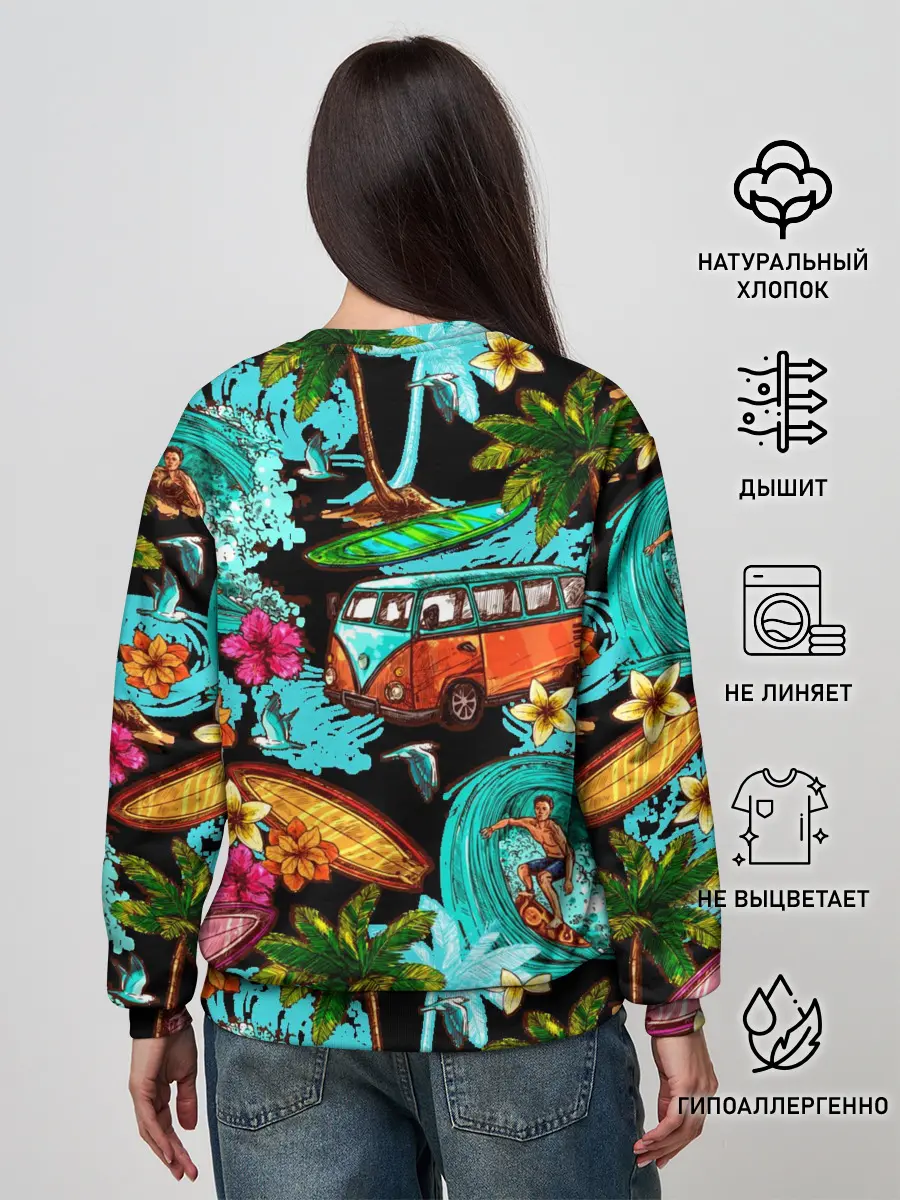 Женский свитшот / Пальмы, волны, серфинг