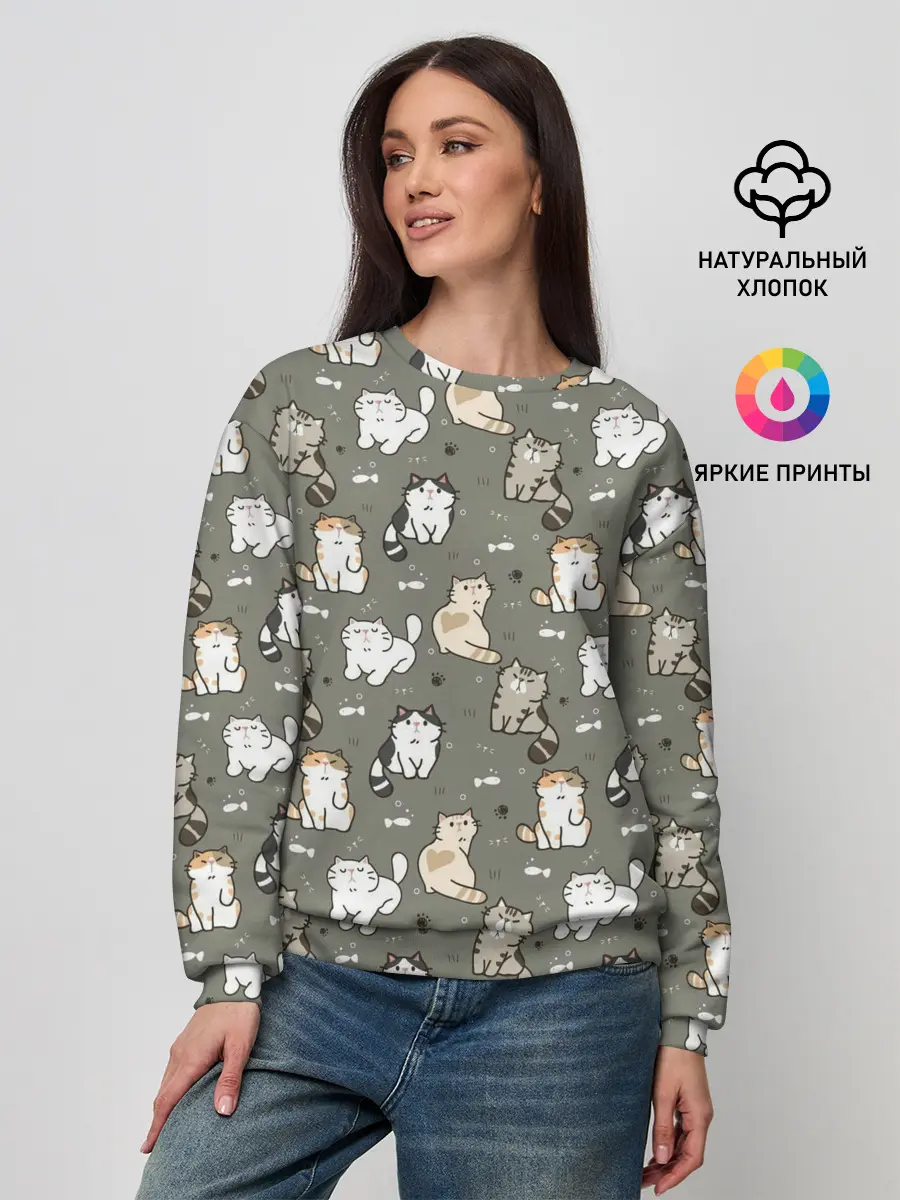 Женский свитшот / Кошечки с рыбками