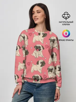 Женский свитшот / Мопсики и Сердечки