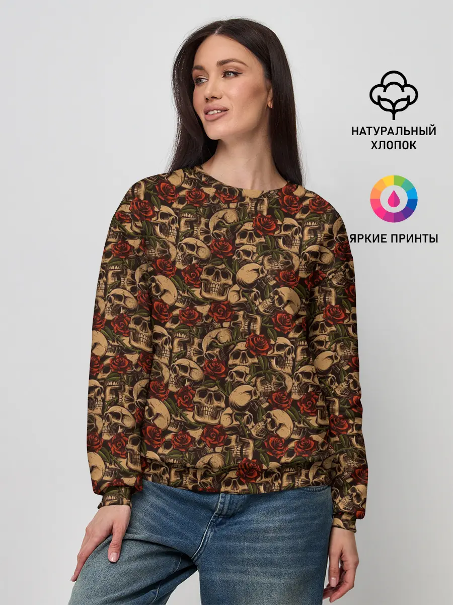 Женский свитшот / Черепа в Розах