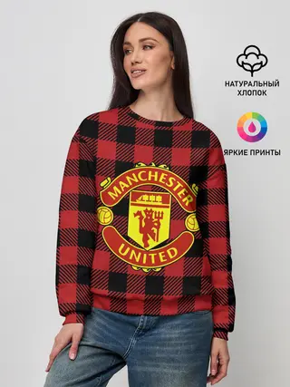 Женский свитшот / Манчестер Юнайтед фон в клетку