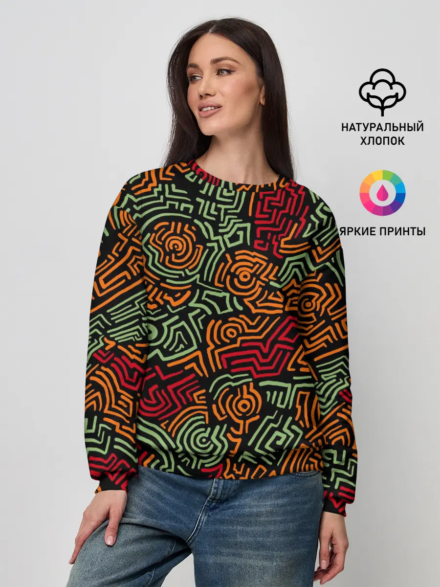 Женский свитшот / абстрактный узор линии