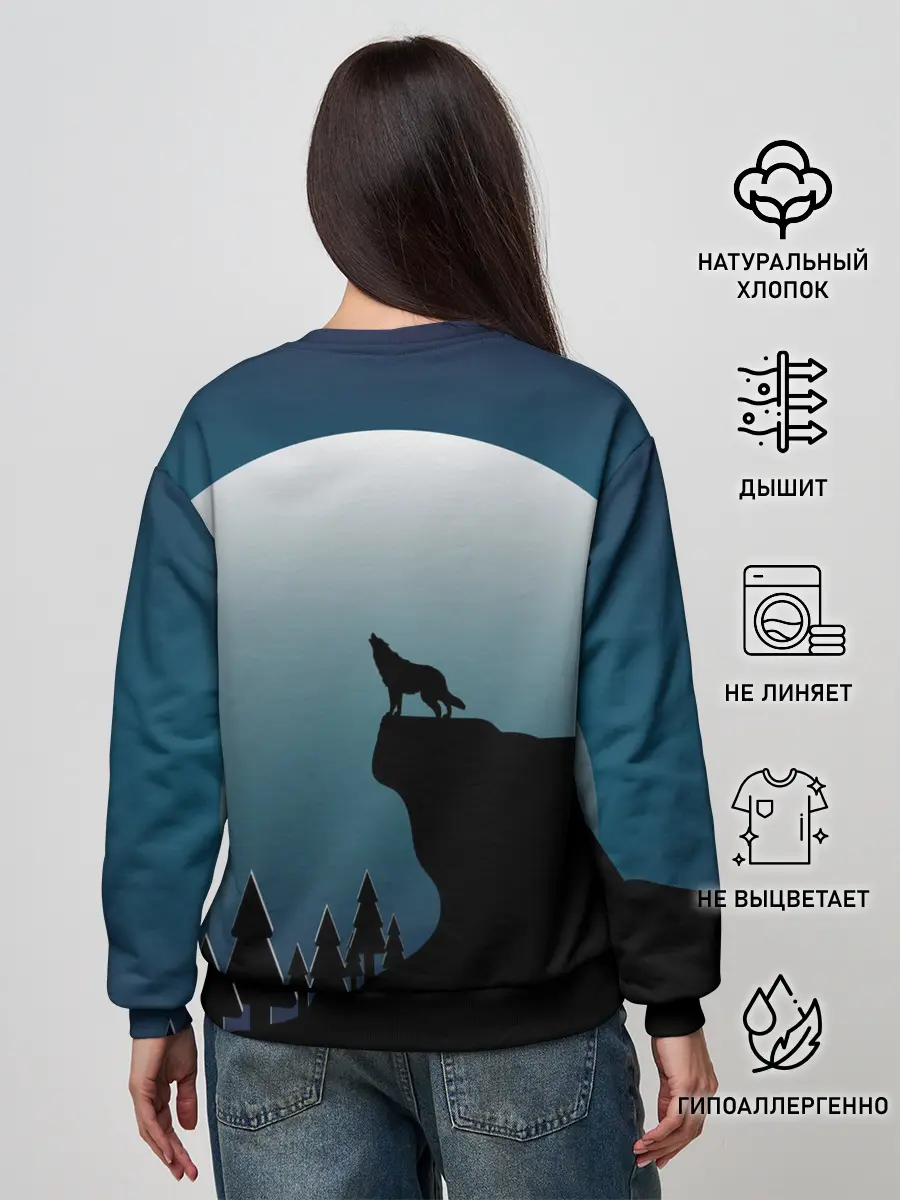 Женский свитшот / ВОЛК И ЛУНА 3D
