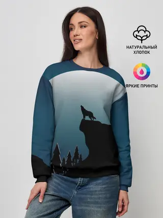 Женский свитшот / ВОЛК И ЛУНА 3D