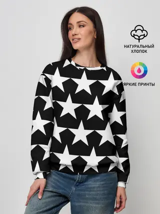 Женский свитшот / Белые звёзды на чёрном фоне 2