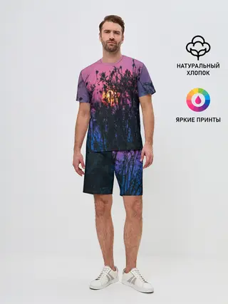 Мужской костюм с шортами / Трава растения закатный свет