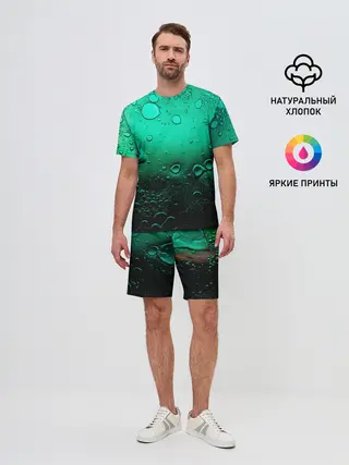Мужской костюм с шортами / Зеленые капли клетки