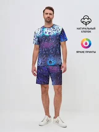 Мужской костюм с шортами / Капли на стекле макро