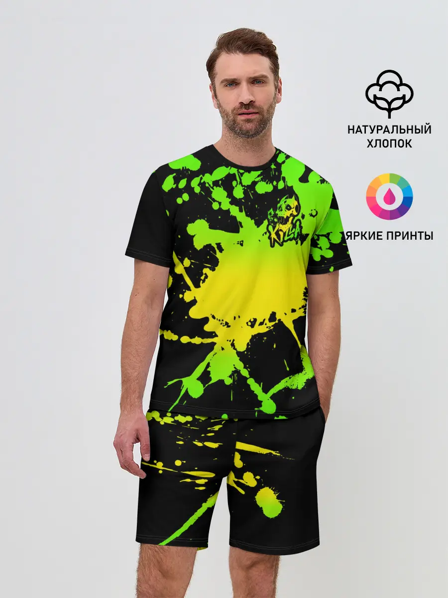 Мужской костюм с шортами / KILLA зеленые брызги