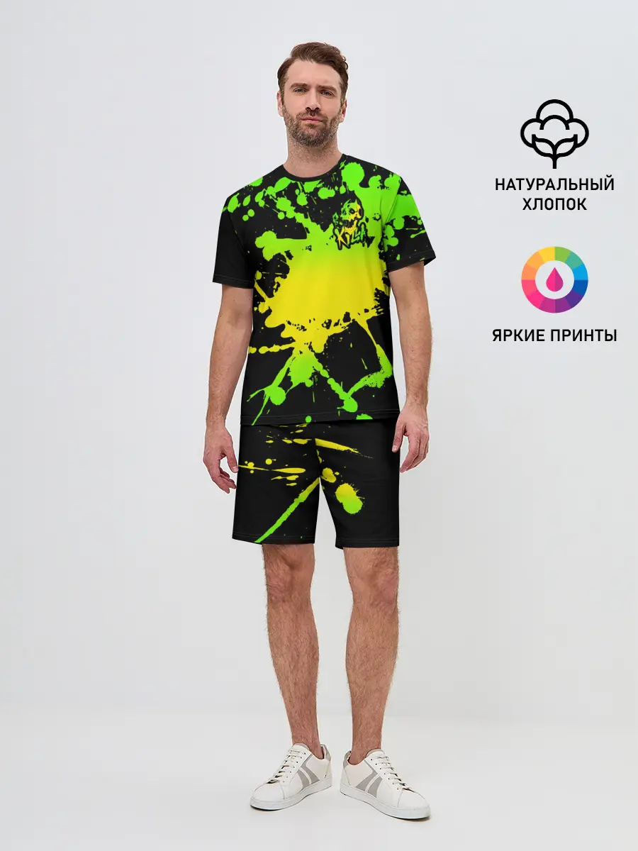 Мужской костюм с шортами / KILLA зеленые брызги