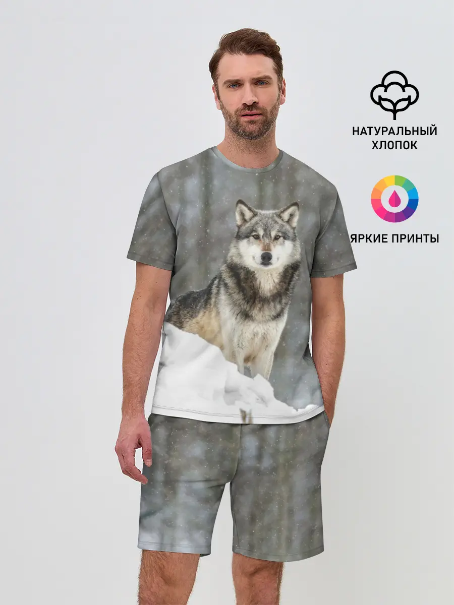 Мужской костюм с шортами / Волк и снег