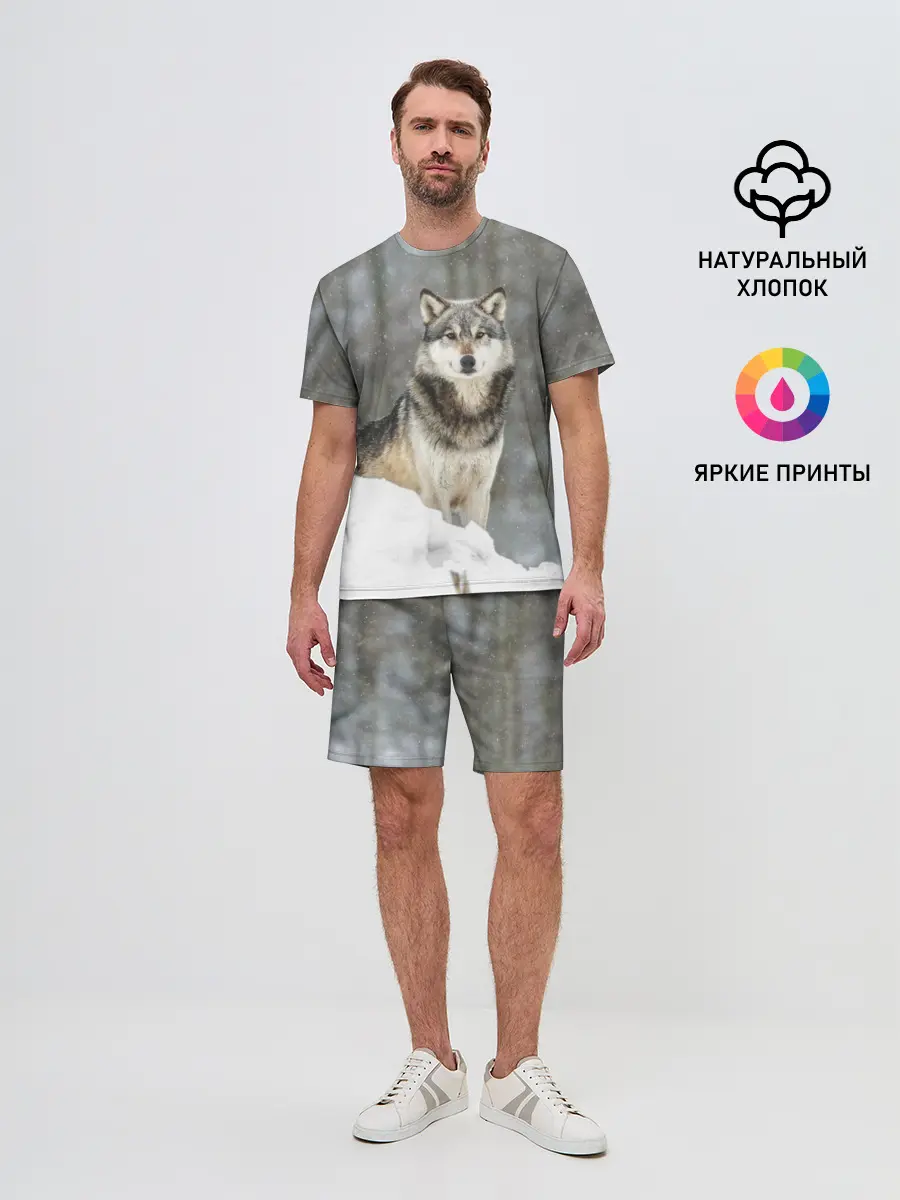 Мужской костюм с шортами / Волк и снег