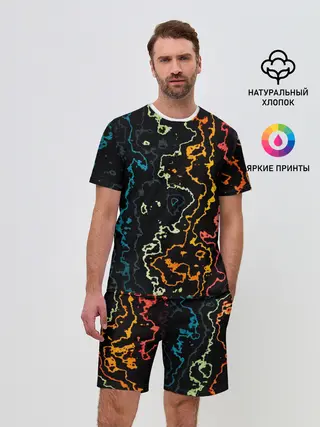 Мужской костюм с шортами / линий,цветной,черный