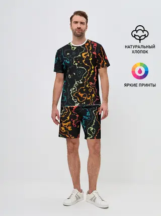 Мужской костюм с шортами / линий,цветной,черный