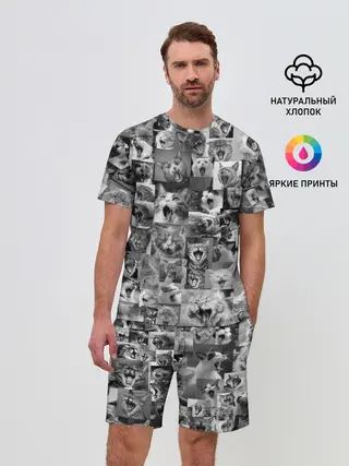 Мужской костюм с шортами / Неко ахегао чб