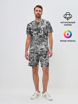 Мужской костюм с шортами / Неко ахегао чб