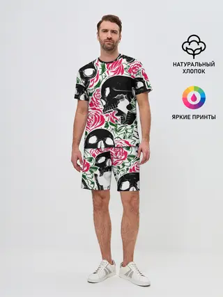 Мужской костюм с шортами / Череп, розы, цветы, зубы