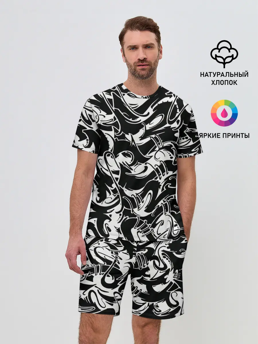 Мужской костюм с шортами / Tattoo | BlackWhite