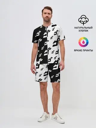 Мужской костюм с шортами / Паттерн ДжоДжо черно-белый